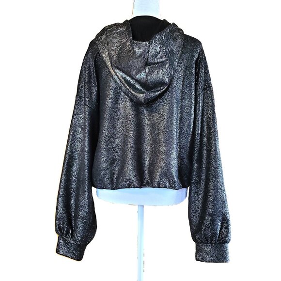 Anthropologie Pilcro Black Foil Metallic Hoodie Hooded Sweatshirt Women's Size M - Picture 5 of 11